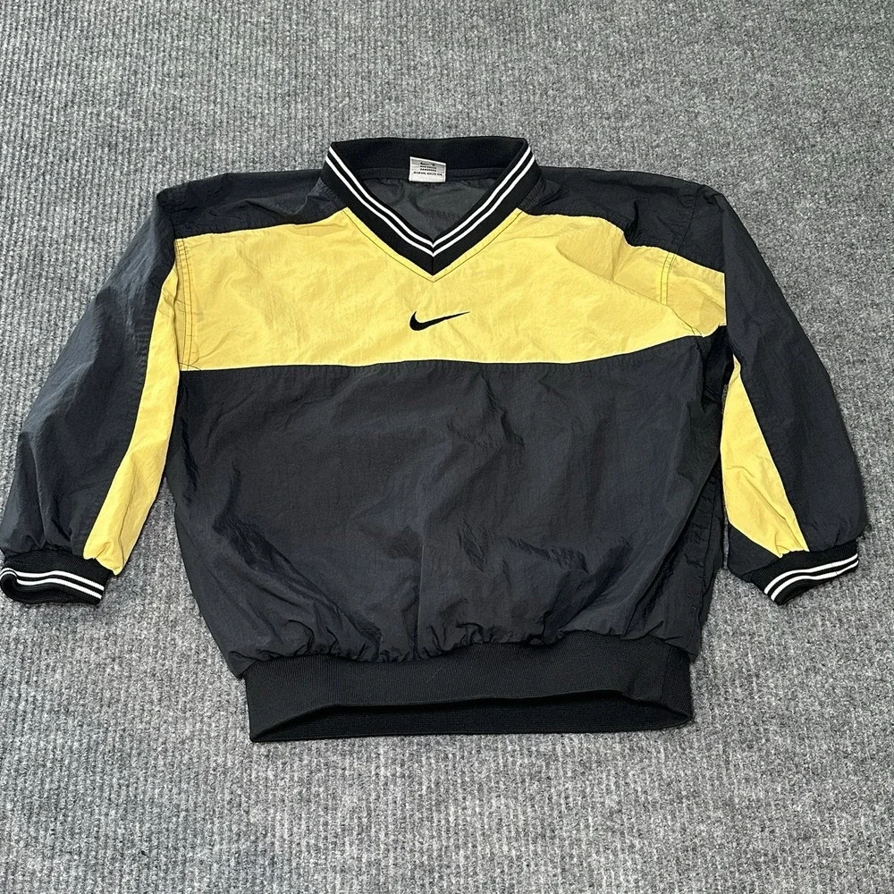 NIKE Pullover VINTAGE YOUTH M 10-12 Black/Yellow Nylon 2 Pockets Pocket RARE 90s